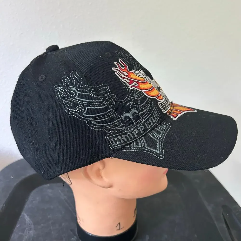Y2K Black Choppers Eagle Flame Graphic Baseball Cap biker skater moto One Size